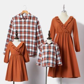 100% Cotton Solid Plaid Long-sleeve Family Matching Sets