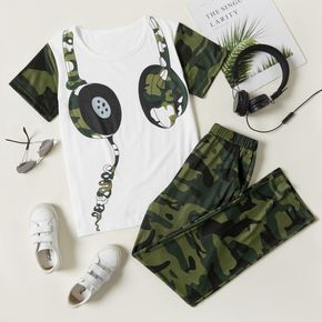 Kid Boy Headphone Camouflage Print Short-sleeve T-shirt and Pants Casual Set