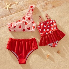 Mommy and Me Heart Pattern Print Matching Swimsuits