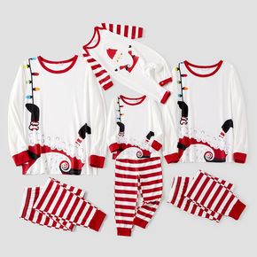 natal pijamas branco e vermelho harmonização da listra família impressão conjuntos (resistente ao fogo)