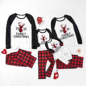Family Matching Christmas Letter Print Plaid Reindeer Pajamas Sets (Flame Resistant)