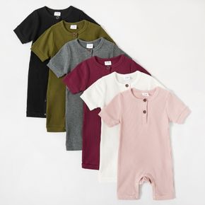 Baby Boy/Girl 95% Cotton Ribbed Short-sleeve Button Up Romper