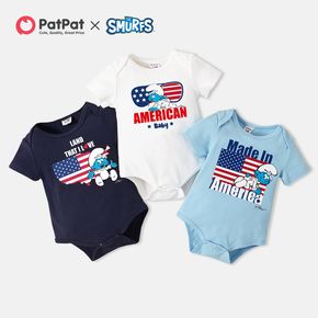 Smurfs Baby Boy/Girl USA National Flag 4th of July 100% Cotton Romper