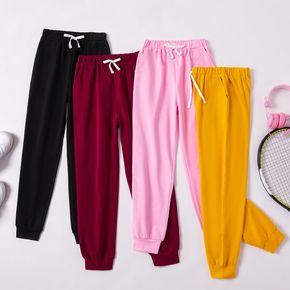 Kid Girl Bowknot Elasticized Multi Color Solid Casual Pants Sporty Sweatpants with Pocket