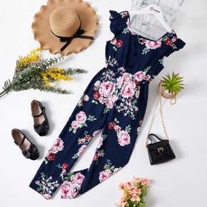 Fashionable Kid Girl Floral Rose Print Flounced Jumpsuits