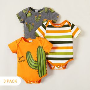 3-piece Baby Unisex Cotton Cactus Striped Bodysuits