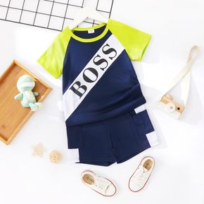 2-piece Toddler Boy Letter Print Colorblock Tee and Shorts Set