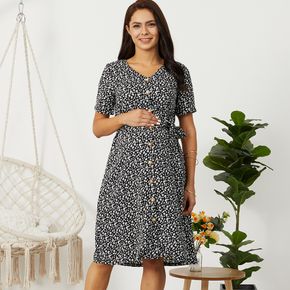 Stylish Floral Print Short-sleeve Maternity Dress