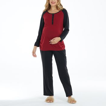 Maternity Two Tone Long-sleeve Pajama Loungwear