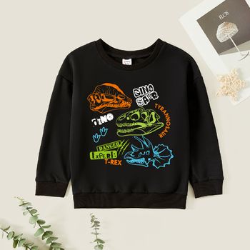 Kid Boy Graphic Dinosaur and Letter Print Long-sleeve Pullover
