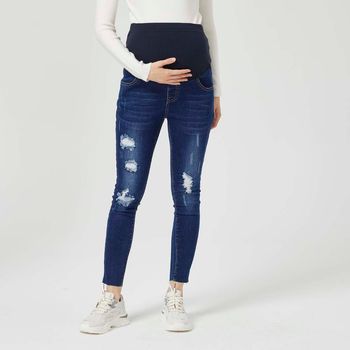 Maternity Deep Blue Ripped Skinny Jeans