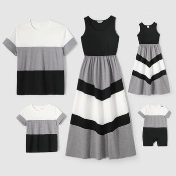 Family Matching Colorblock Spliced Tank Dresses and Short-sleeve T-shirts Sets