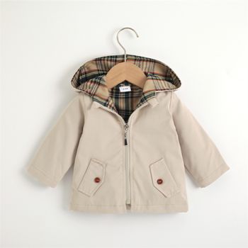 100% Cotton Baby Solid Long-sleeve Hooded Windbreaker Coat Jacket