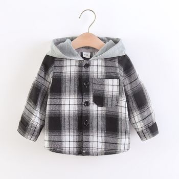Baby Boy Plaid Long-sleeve Hooded Button Up Shirt Jacket