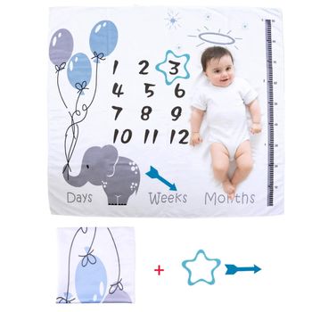 Baby Daily Weekly Monthly Milestone Blanket Cartoon Elephant Pattern Newborn Month Picture Blanket with Props Unisex