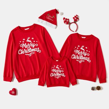 Merry Christmas Letter Print Red Family Matching Long Sleeve Sweatshirts