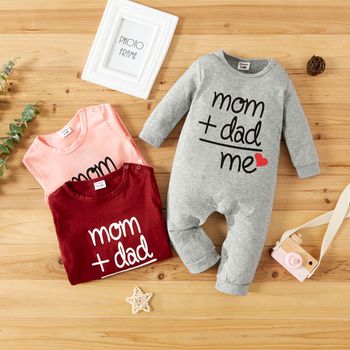 100% Cotton Letter and Heart Print Long-sleeve Gery Baby Jumpsuit