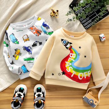 Toddler Boy Rocket Letter Rainbow/Vehicle Print Pullover Sweatshirt