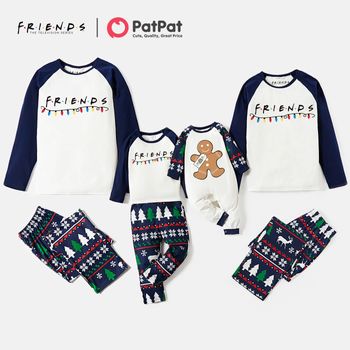 Friends Family Matching Colorblock Top and Allover Pants Pajamas Sets