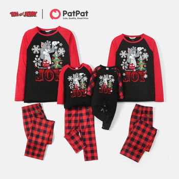 Tom and Jerry Family Matching Joyly Holiday Pajamas Top and Plaid Pants
