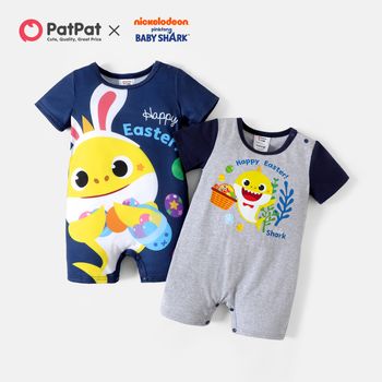 Infant Baby Boys Bodysuit Short-Sleeve Onesie Surf Shark Creative Print Jumpsuit Summer Pajamas 