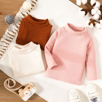 Baby Boy/Girl Solid Ribbed Knit Turtleneck Long-sleeve Top
