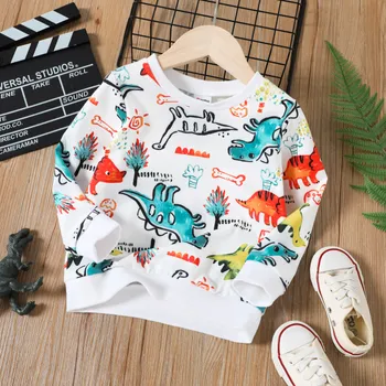 Toddler Boy Colorful Animal Dinosaur Print Pullover Sweatshirt