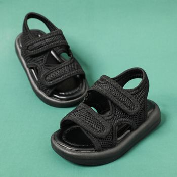Toddler Simple Black Velcro Open Toe Sandals