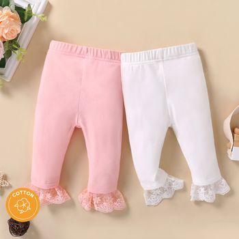 Baby Girl 95% Cotton Lace Bottom Solid Pants Leggings