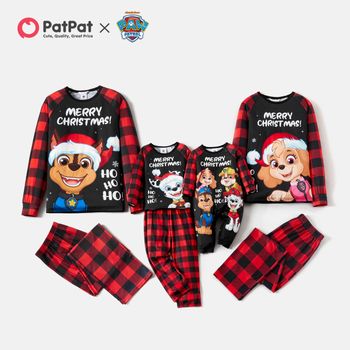 PAW Patrol Family Matching Christmas Red Plaid Long-sleeve Cartoon Graphic Pajamas Sets (Flame Resistant)