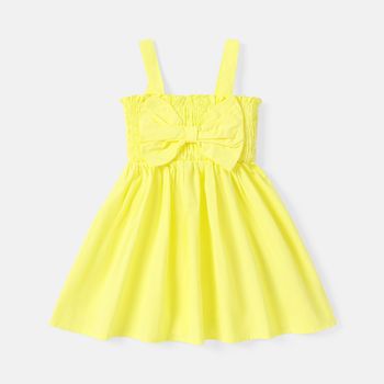 Toddler Girl 100% Cotton Solid Color Bowknot Design Smocked Slip Dress
