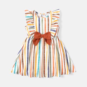 Toddler Girl Stripe Bowknot Design Ruffled Sleeveless Dress