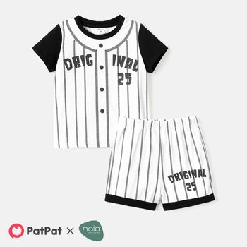 Naia 2pcs Toddler Boy Stripe Colorblock Short-sleeve Tee and Shorts Set
