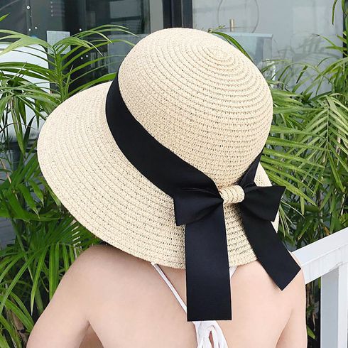 Straw Bowknot Beach Hats for Mommy and Me Beige big image 2