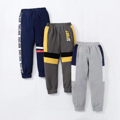 Color Block Letter Print Athleisure Pants for Toddlers / Kids Light Grey big image 8