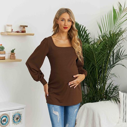 Maternity Solid Square Neck Long-sleeve T-shirt