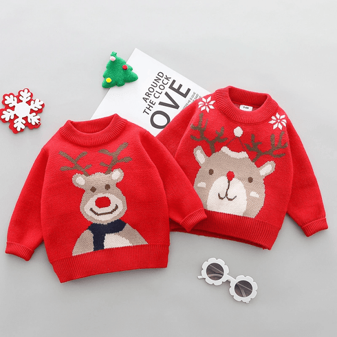 Christmas Deer Long-sleeve Baby Knitted Sweater Pullover