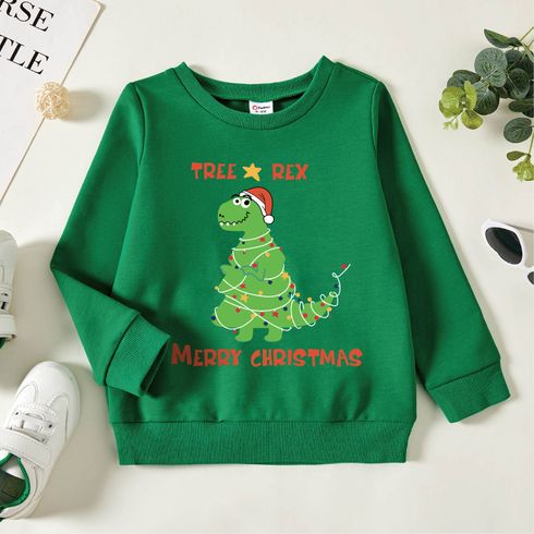 Christmas Toddler Boy Graphic Dinosaur and Christmas Tree and Letter Print Long-sleeve Pullover