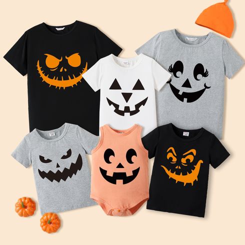 Halloween Pumpkin Print Cotton Family Matching Short Sleeve T-shirts Tops