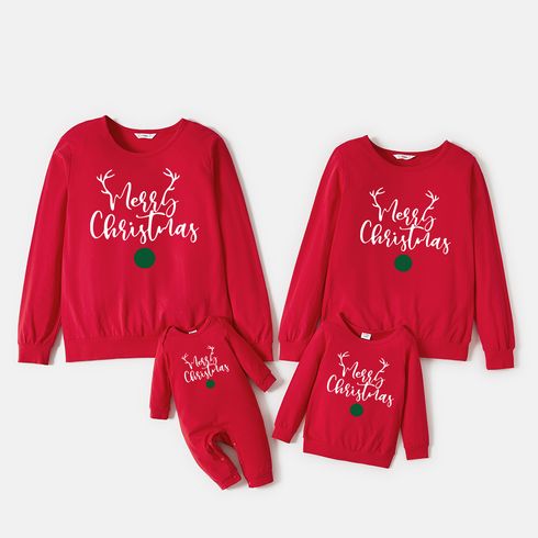 Christmas 100% Cotton Antlers and Letter Print Family Matching Long-sleeve Sweatshirts