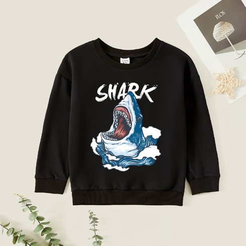 Kid Boy Graphic Shark & Letter Print Long-sleeve Pullover