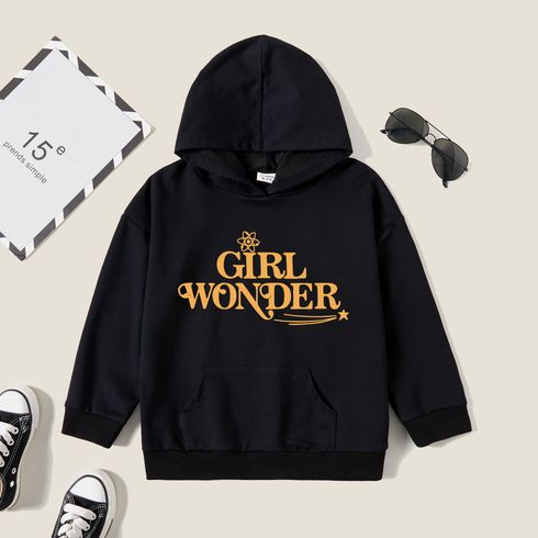 Kid Girl Graphic Letter and Star Print Long-sleeve Hooded Pullover