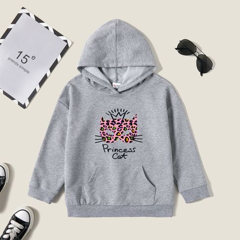 Kid Girl Graphic Letter and Mask and Leopard Print Long-sleeve Hooded Pullover