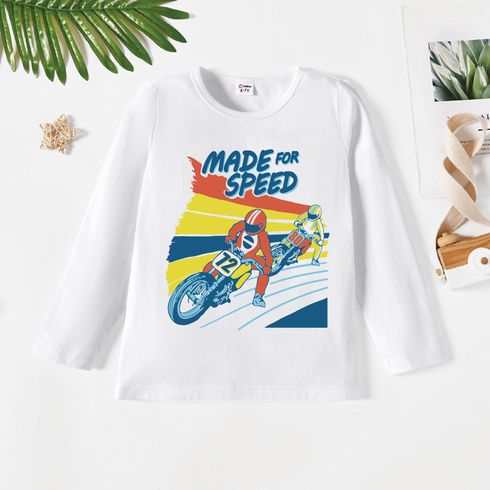 Kids Boy Graphic Motorcycle & Letter Print Long-sleeve Tee