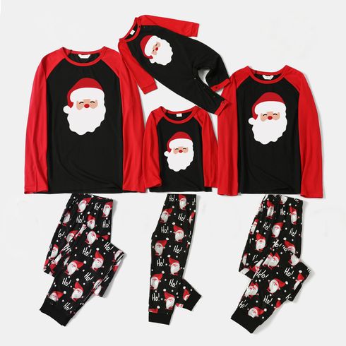 Christmas Santa and Letter Print Red Raglan Family Matching Long-sleeve Pajamas Sets(Flame Resistant)