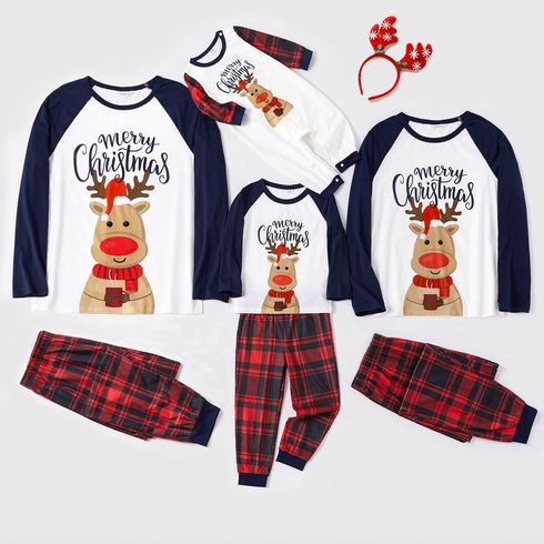Family Matching Christmas Elk and Plaid Print Long-sleeve Pajamas Set(Flame Resistant)