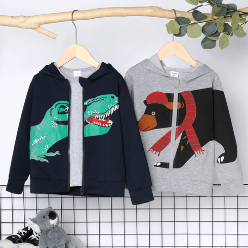 Kid Boy Animal Bear/Dinosaur Print Zipper Hooded Jacket Sweatshirt