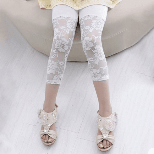Leggings capri de couleur unie avec conception de dentelle florale pour fille