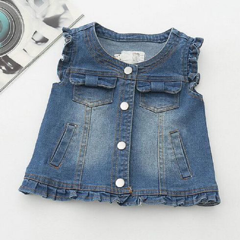 Toddler Girl Ruffled Button Design Blue Denim Vest