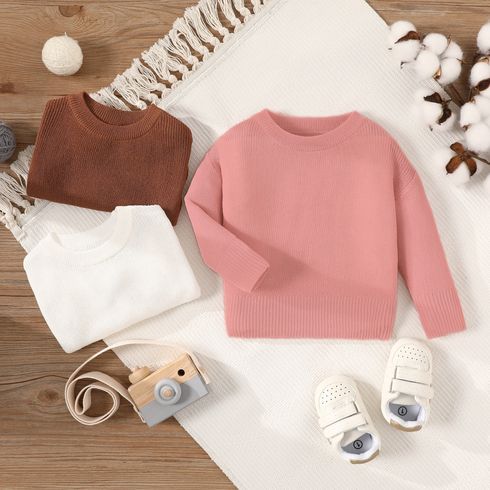 Baby Boy/Girl Solid Knitted Long-sleeve Pullover Sweater